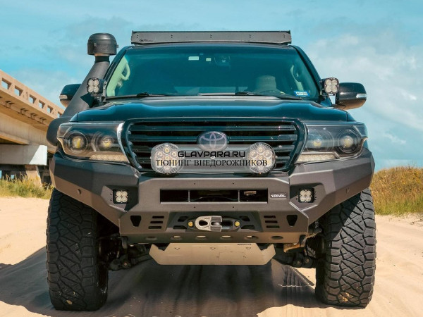 Бампер силовой передний алюминиевый (черный) Rival для Toyota Land Cruiser 200 2006-2015 (без ПТФ) 2D.5724.1-NL