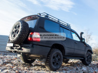 Бампер силовой задний STC Toyota Land Cruiser 100 с квадратом, калитка справа, кронштейн лестница слева и фонари