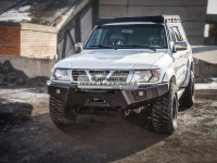 Бампер силовой передний STC Nissan Patrol Y61 1997-2004 с защитной дугой, ПТФ и балкой