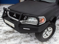 Бампер силовой передний STC для Mitsubishi Pajero Sport 1996-2008 с защитой фар