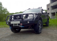 Бампер силовой передний РИФ для Nissan Navara D40 / Pathfinder R51 (2004-2009) с доп. фарами и защитной дугой